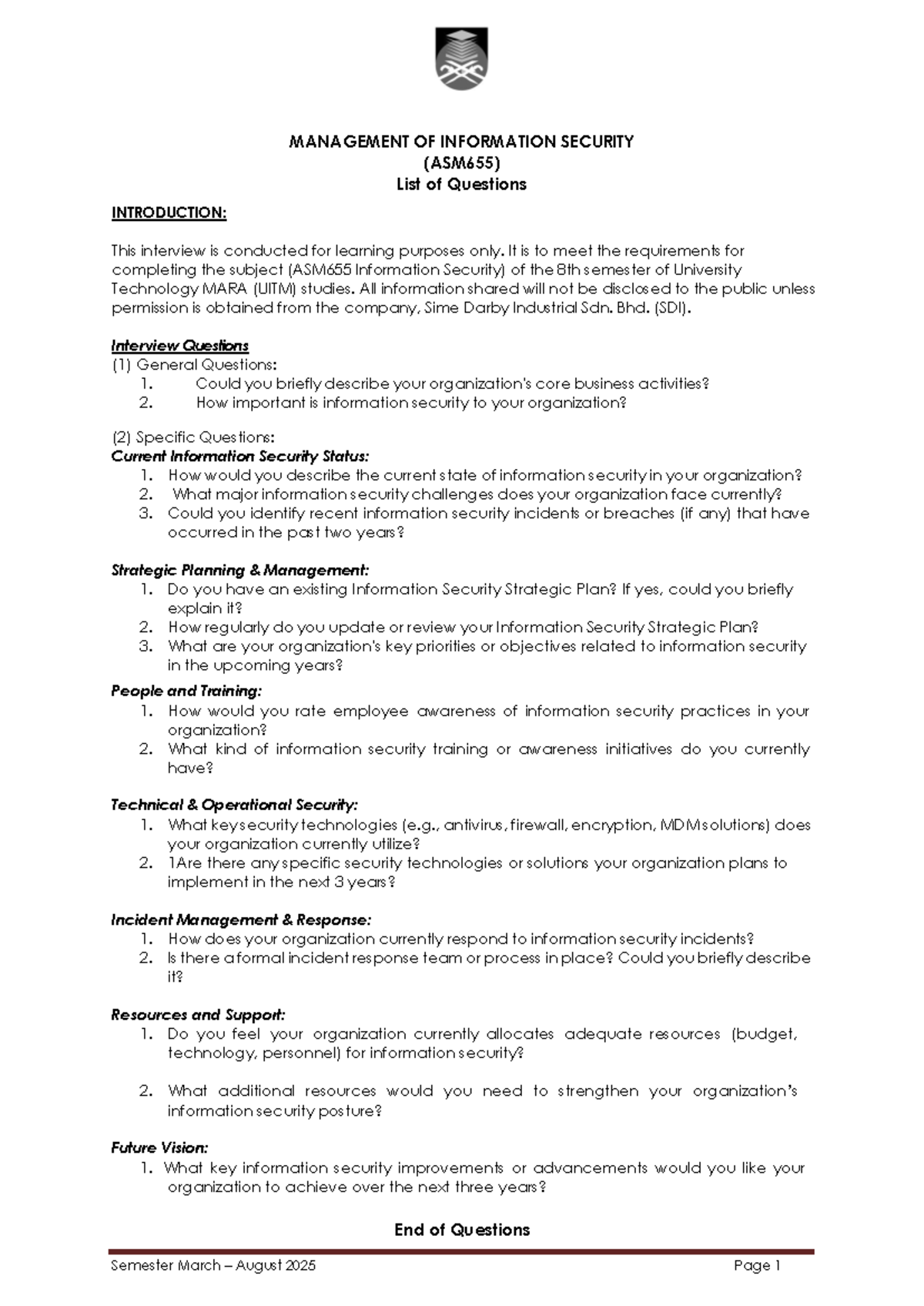 ASM655 Information Security Interview Questions and Insights - Studocu