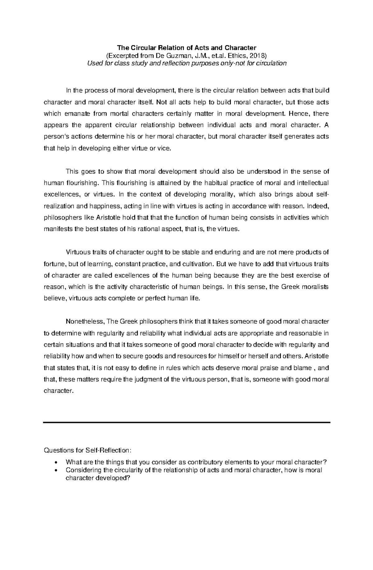 The Circular Relationship Between Acts and Moral Character: A Study ...