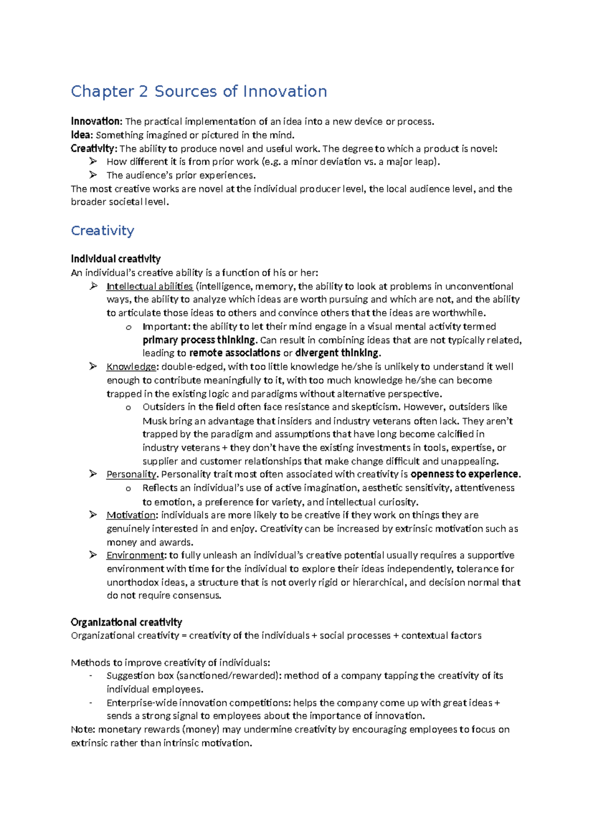 Strategic Management of Innovation: Chapter 2 & 3 Summary Insights ...