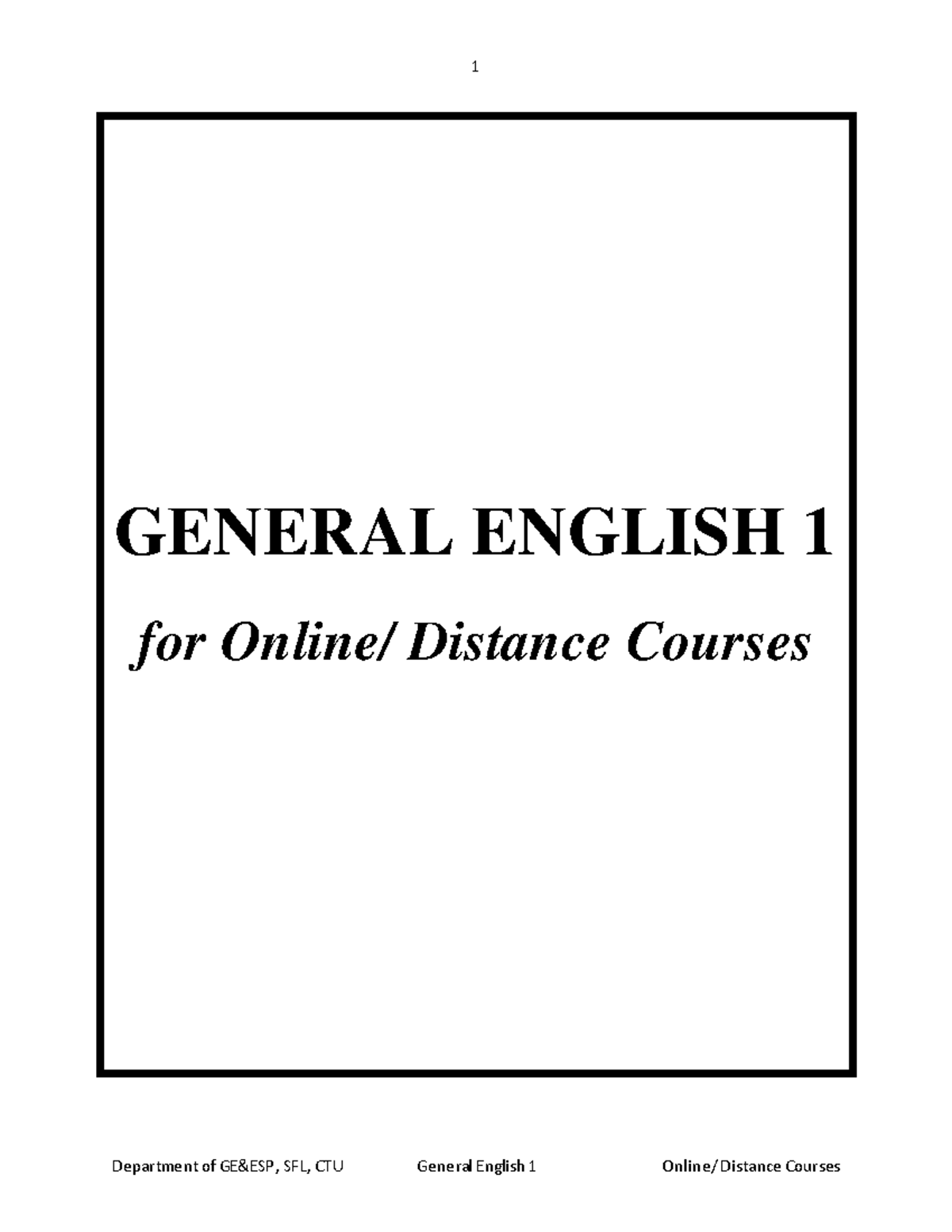 General English 1 - Distance Courses Overview and Exercises - Studocu