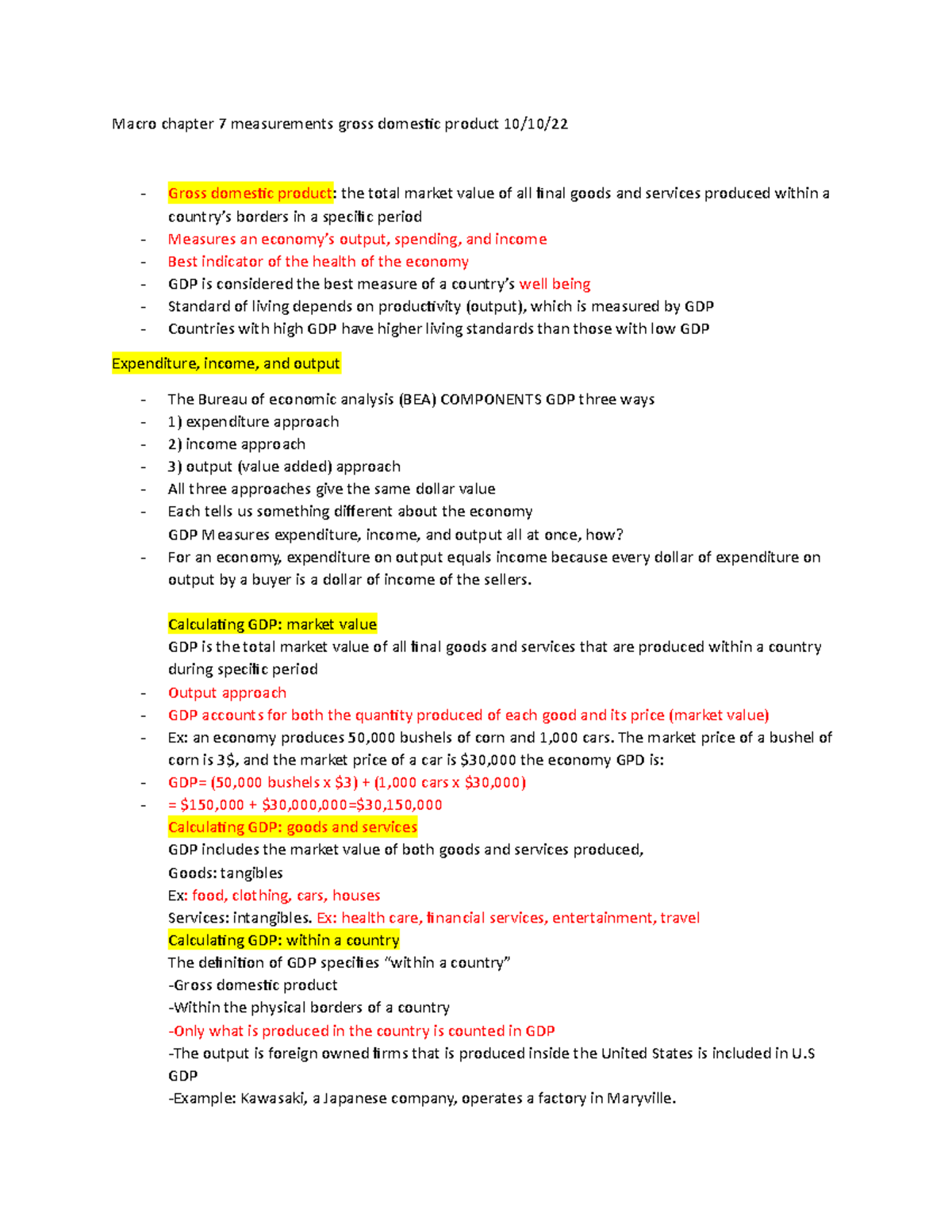 Macro 101: Chapter 7 Lecture Notes on GDP Measurements - Studocu