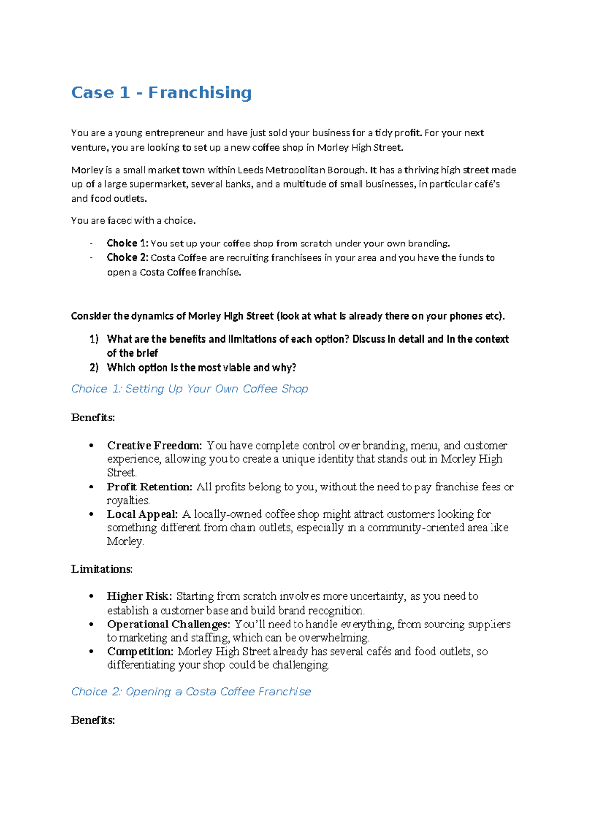 Case Study: Franchising vs. Independent Coffee Shop in Morley High St ...