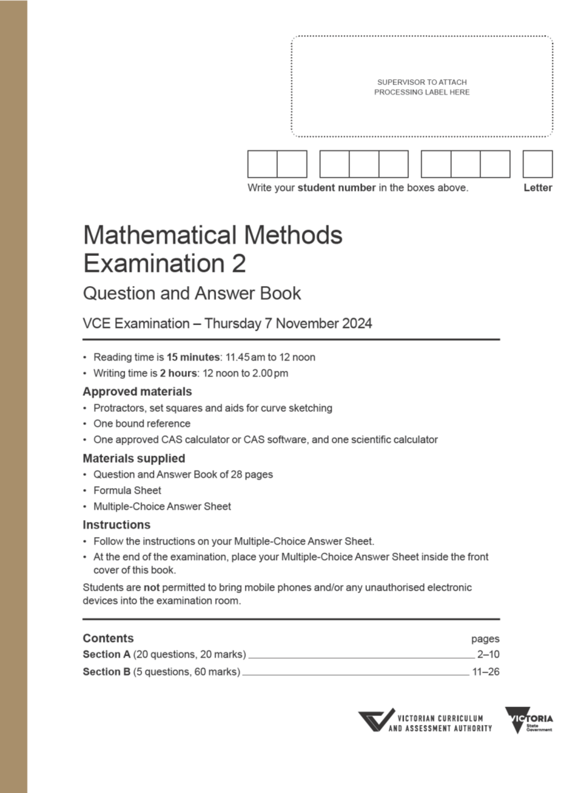 2024 VCE Mathematical Methods Exam 2 Study Notes - Studocu