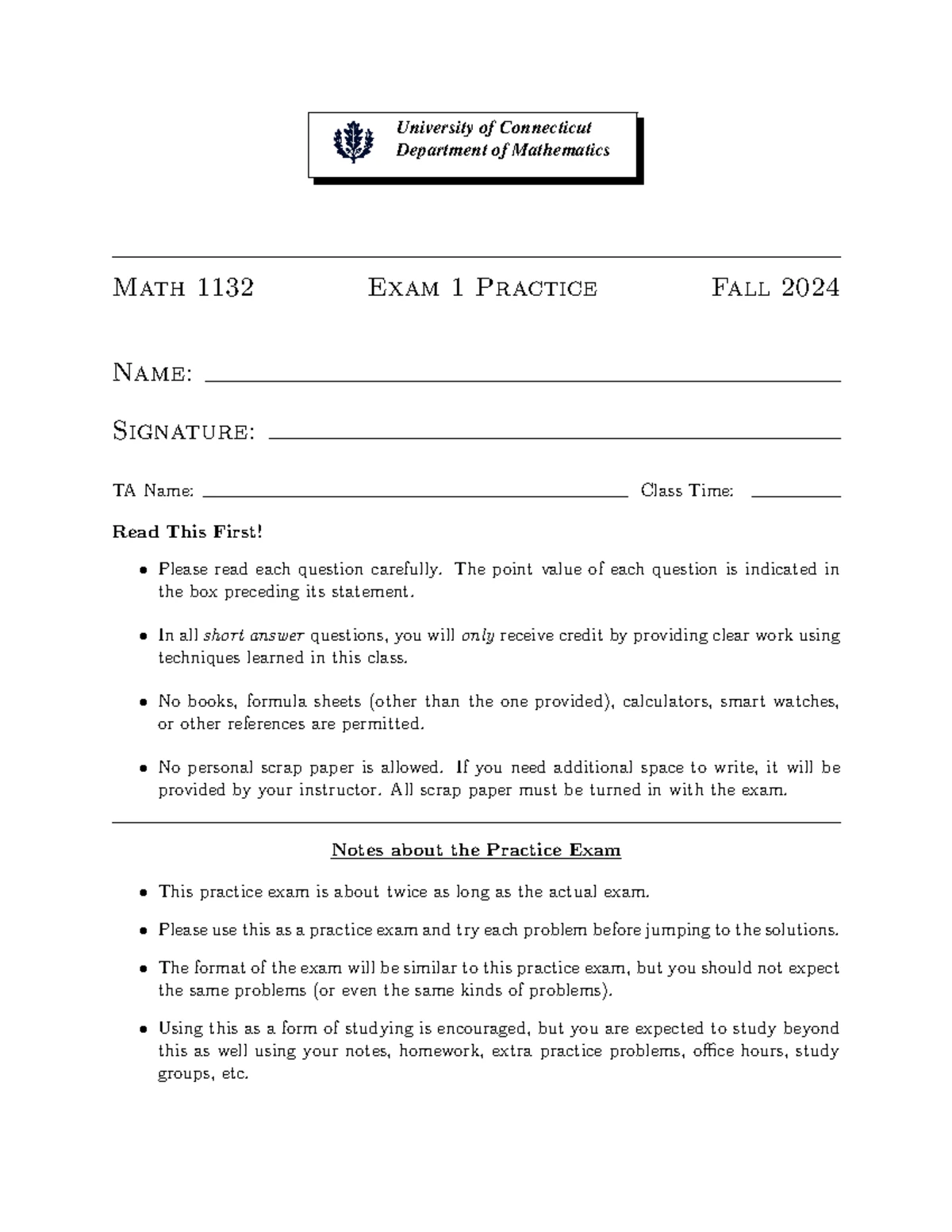 MATH1132Q Exam 3 Practice Questions and Tips for Fall 2024 - Studocu