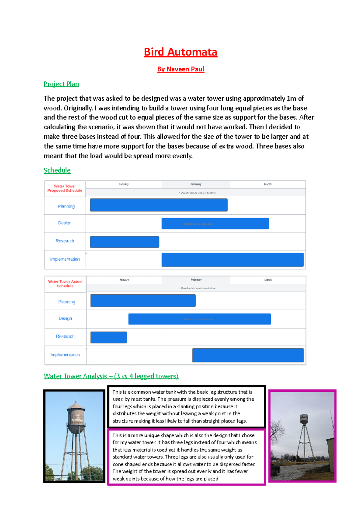 Water Tower Design Project Report - Engineering Course - Studocu