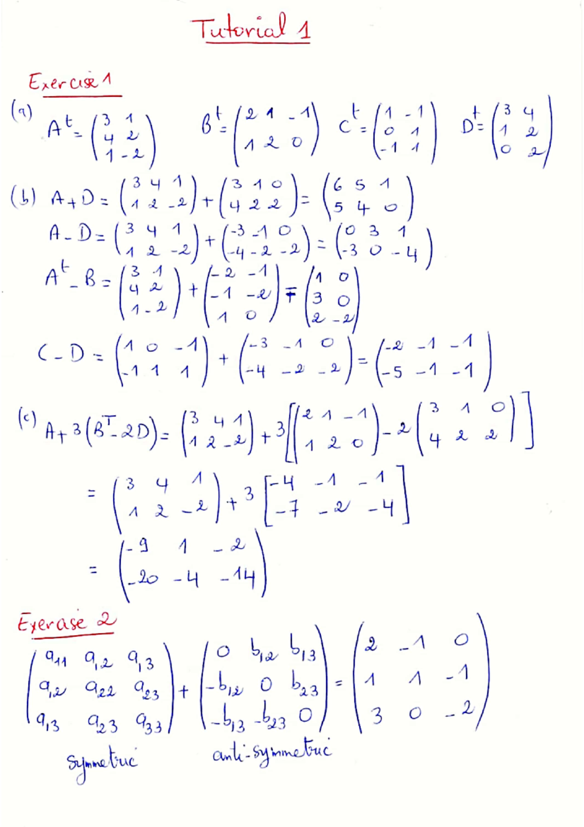 Tuto 1 solution - Tutorial 1 Exercise 1 (a) At (41) (6) (b) 10 3 1 (c ...