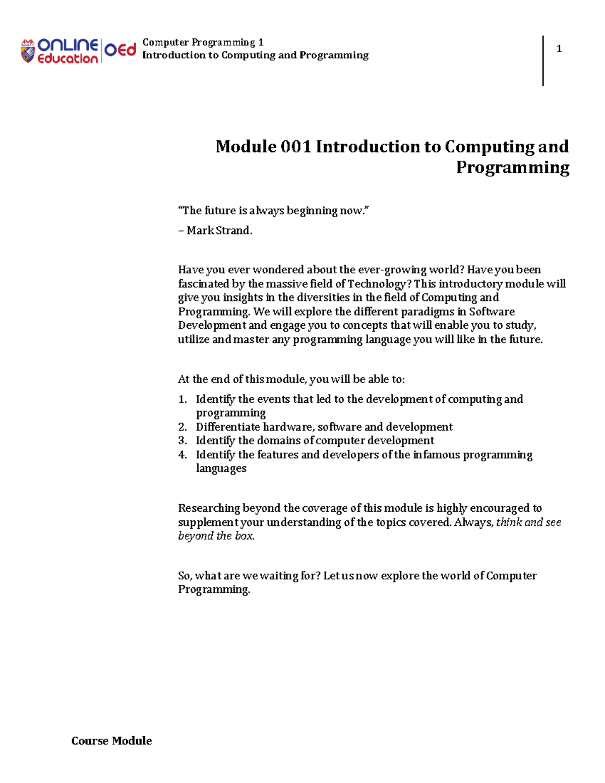 Lesson 1: Introduction to Computing and Programming Page - Computer ...