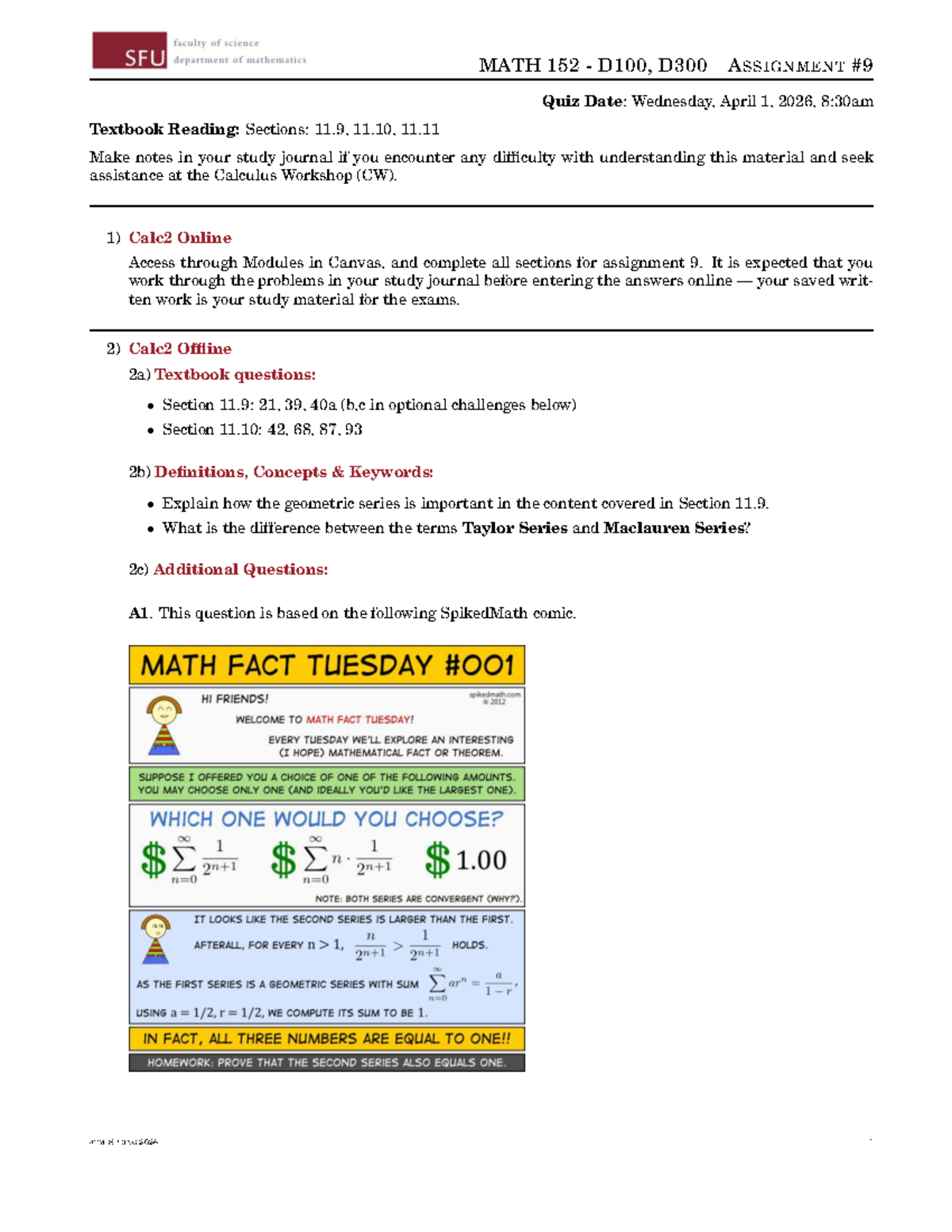 MATH 152 D100, D300 Spring 2026 Assignment Quiz Notes - Studocu