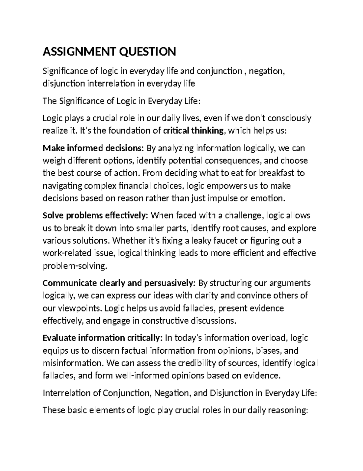 Logic CND - The Role of Conjunction, Negation, and Disjunction in Life ...