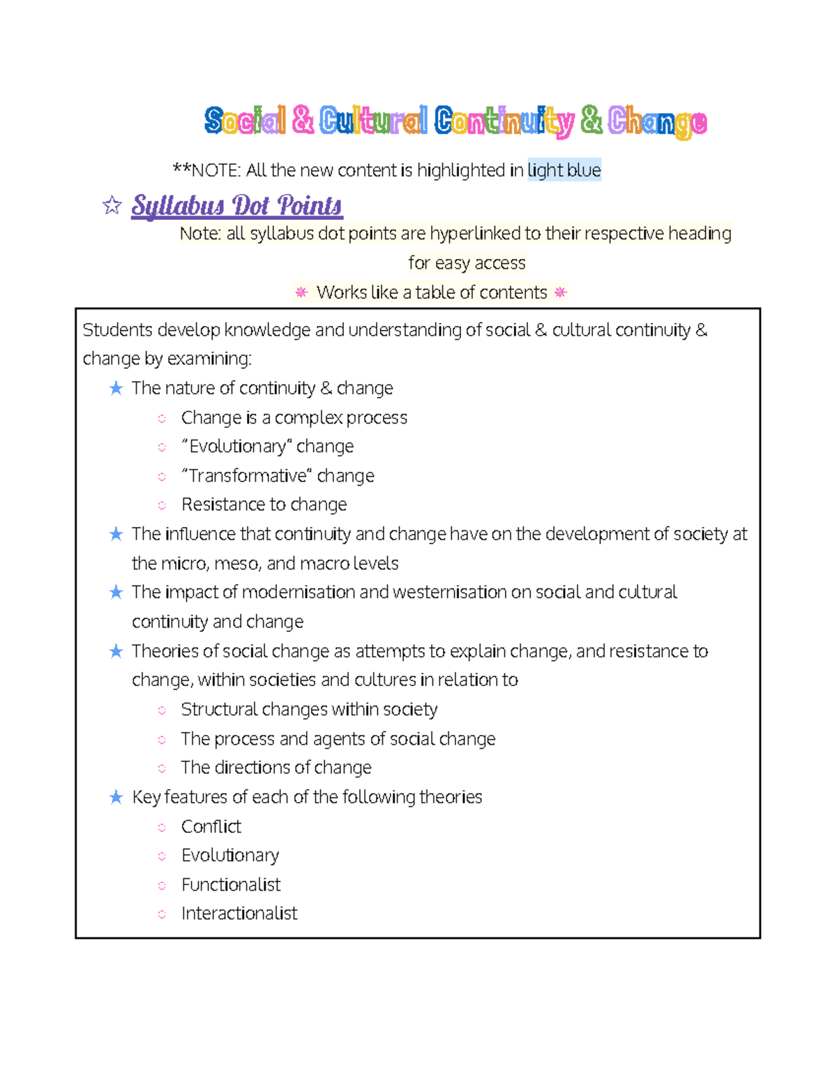 Continuity & Change in Society: Key Concepts and Theories (SOC101 ...