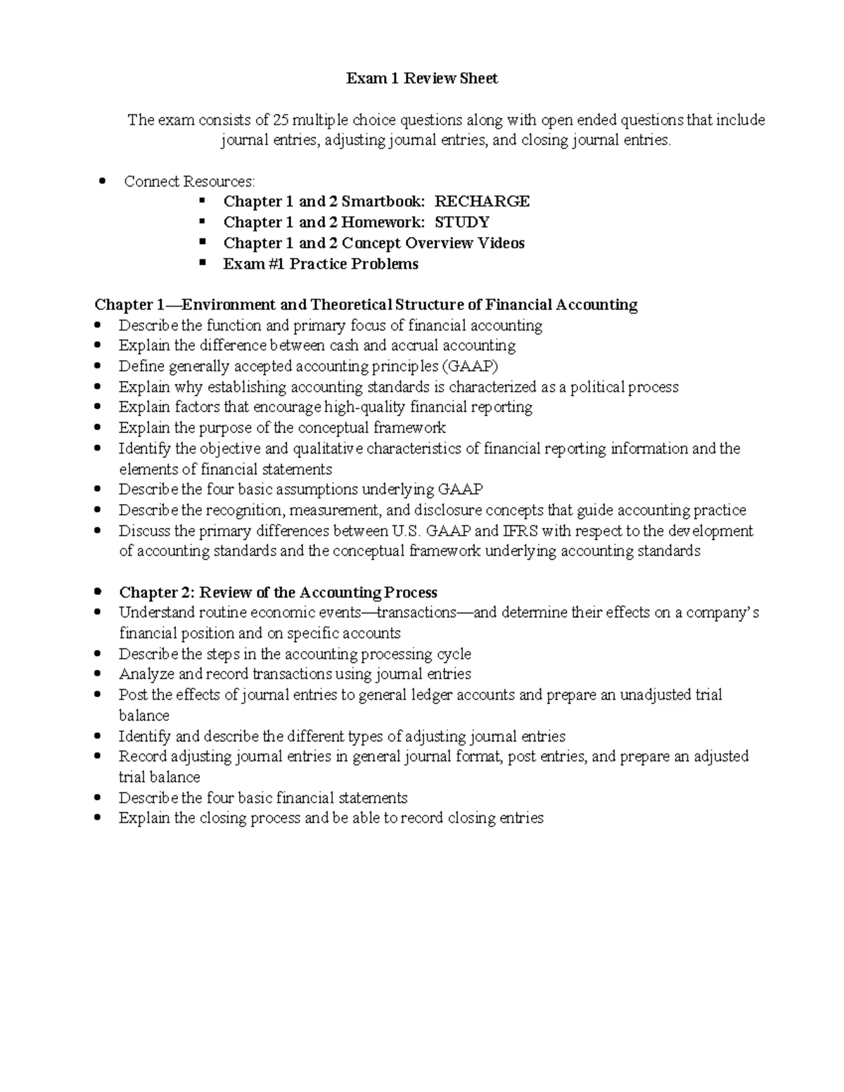 Exam #3 Review Sheet for Accounting Concepts - Spring 2024 - Studocu