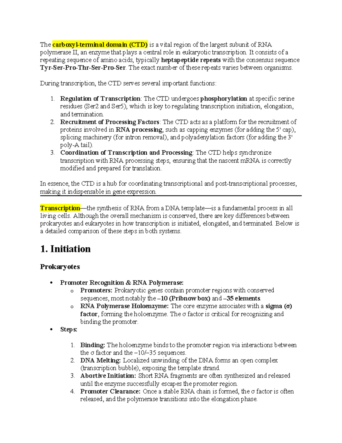 Biochem 3 exam study notes on RNA polymerase and translation processes ...