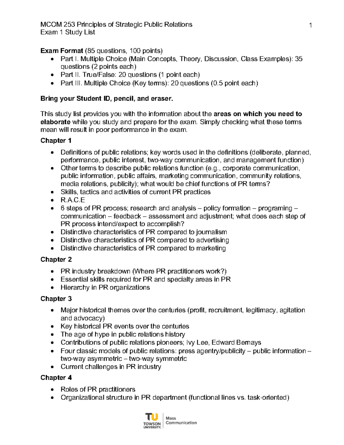 MCOM 253 Exam 1 Study Guide: Principles of Strategic Public Relations ...