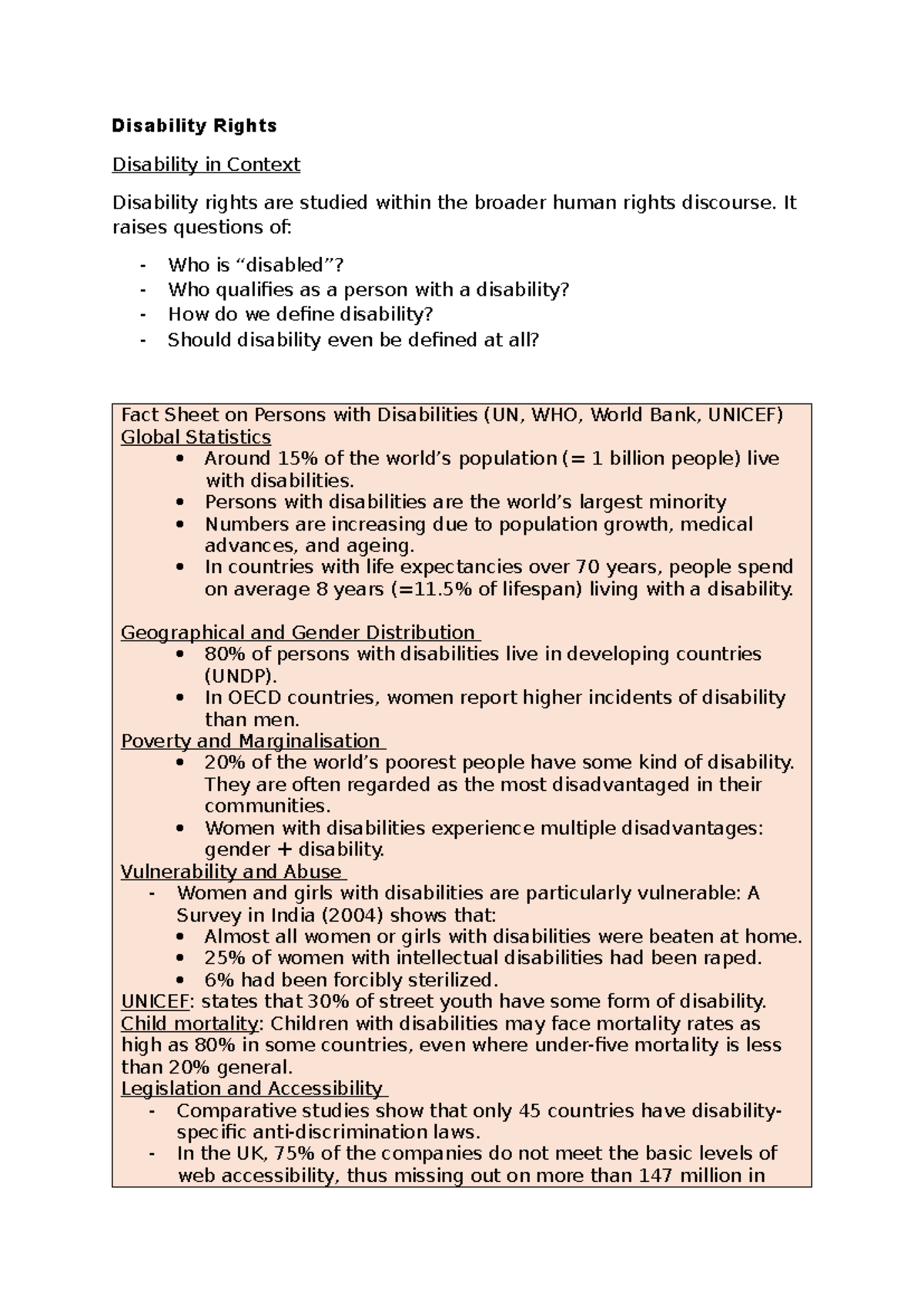 Disability Rights in Context: Key Insights and Global Stats (DRL) - Studocu