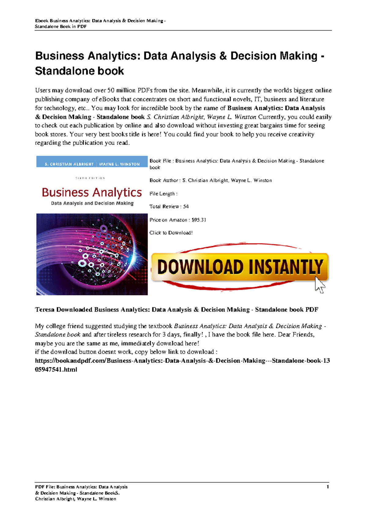 Business Analytics Data Analysis Decision Making Standalone