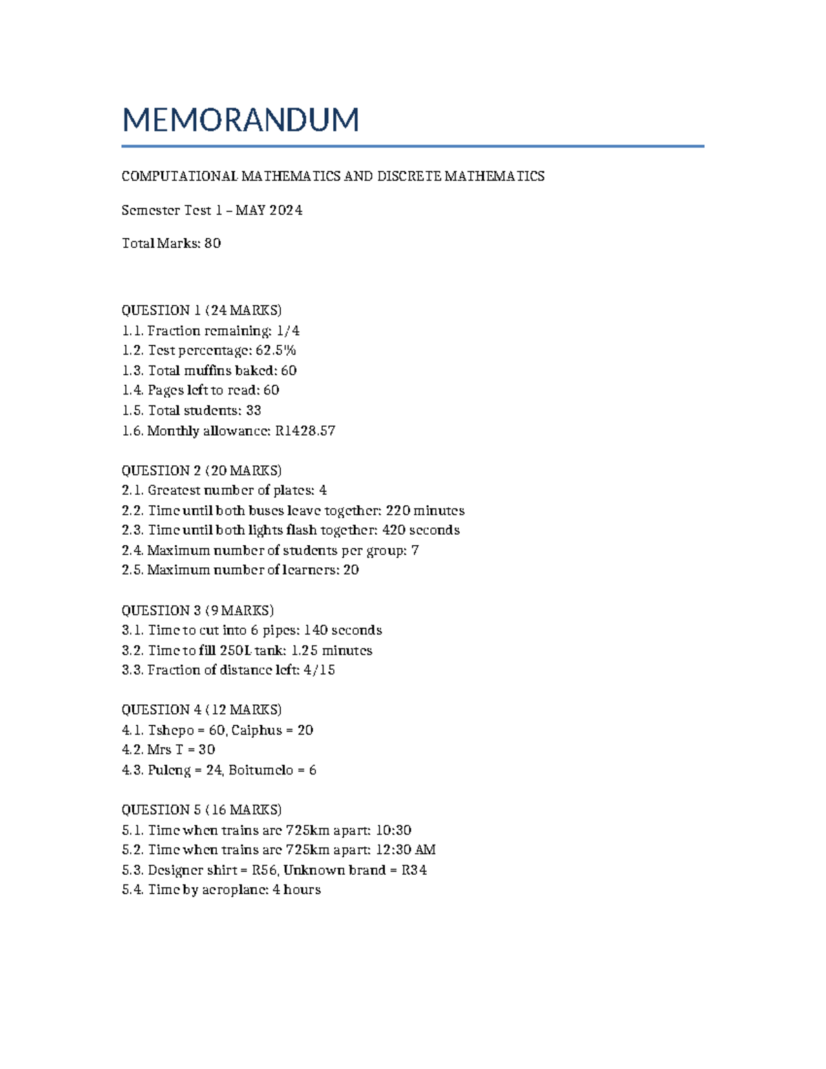 COH Computational Mathematics & Discrete Math Test 1 Memo May 2024 ...