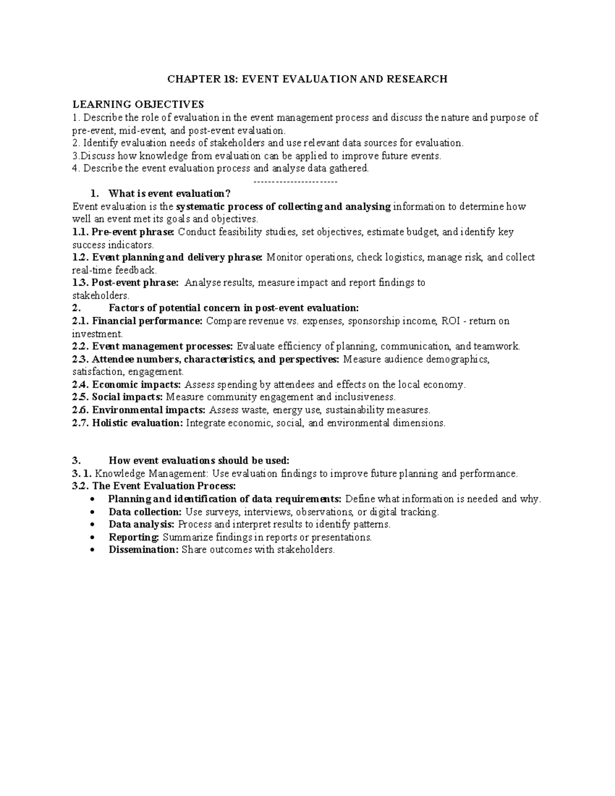 CHAPTER 18: EVENT EVALUATION AND RESEARCH OVERVIEW - Studocu