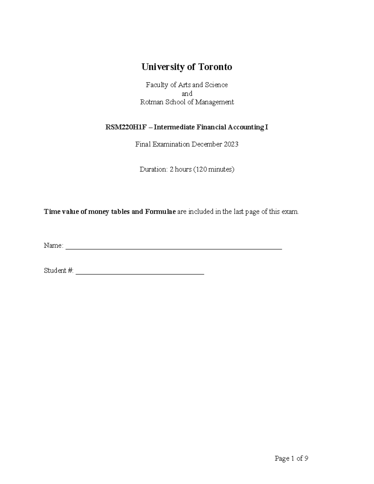 RSM220H1F - Practice Final Exam on Intermediate Financial Accounting I ...