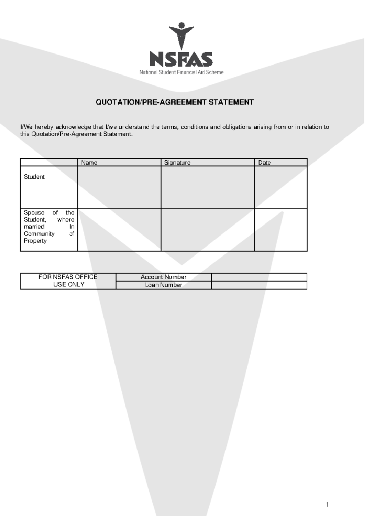 Nsfas Quotation and Pre-Agreement - QUOTATION/PRE-AGREEMENT STATEMENT I ...