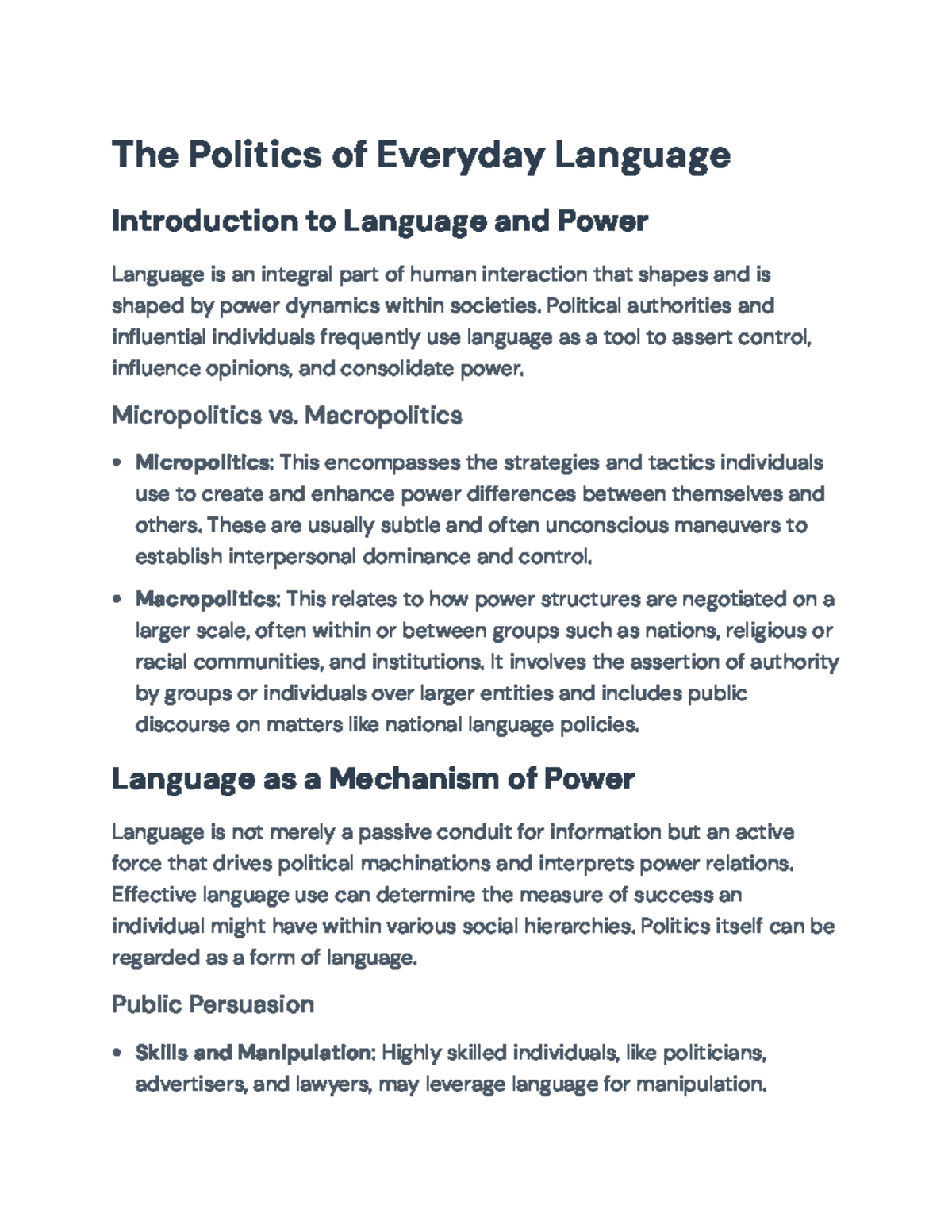 The Politics of Everyday Language: Analyzing Power Dynamics in Comm ...