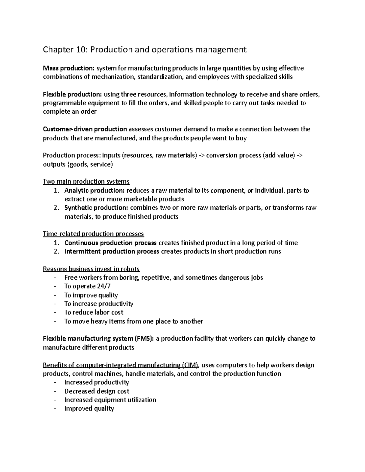 Chapter 10 - Production & Operations Management Overview - Studocu