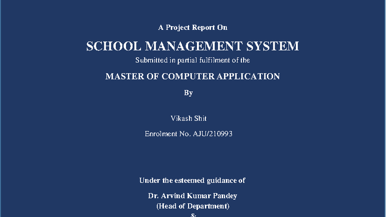Project Report on School Management System - MCA Program - Studocu