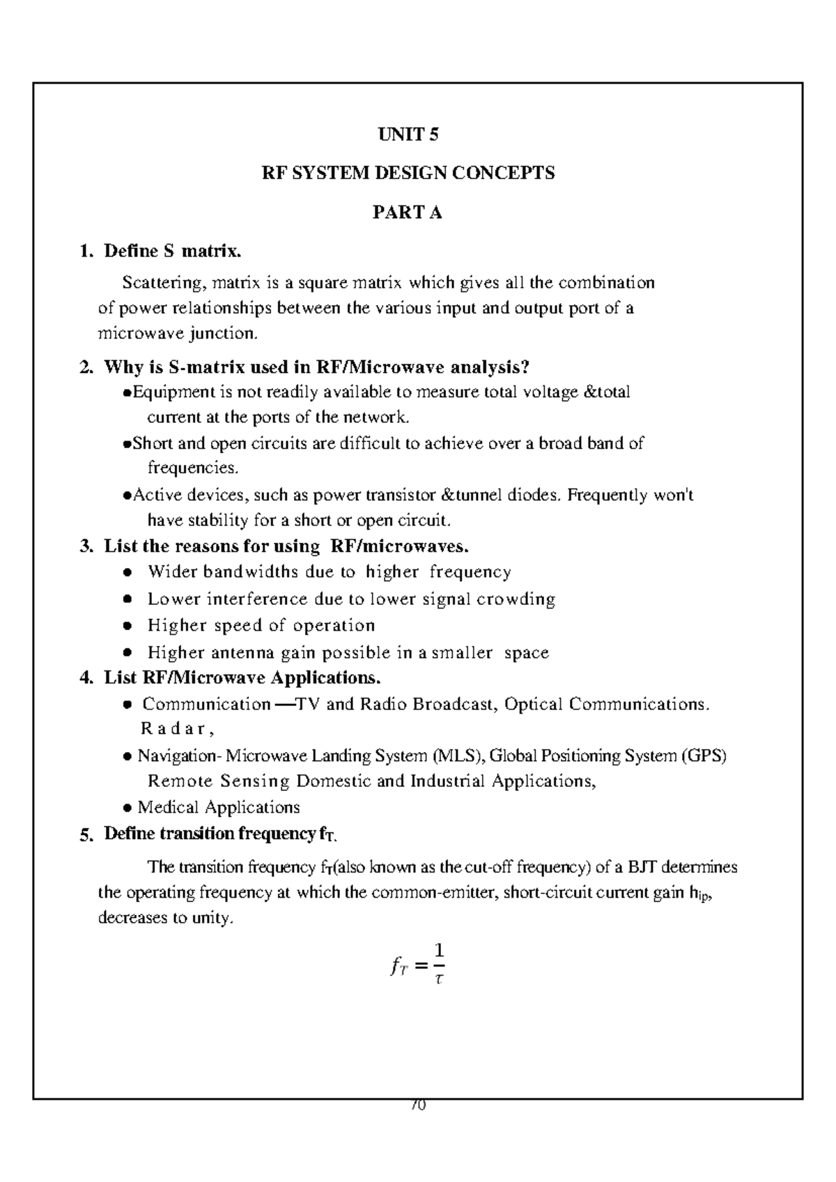 RF System Design Concepts - EC3551 - Important Q&A for Unit 5 - Studocu