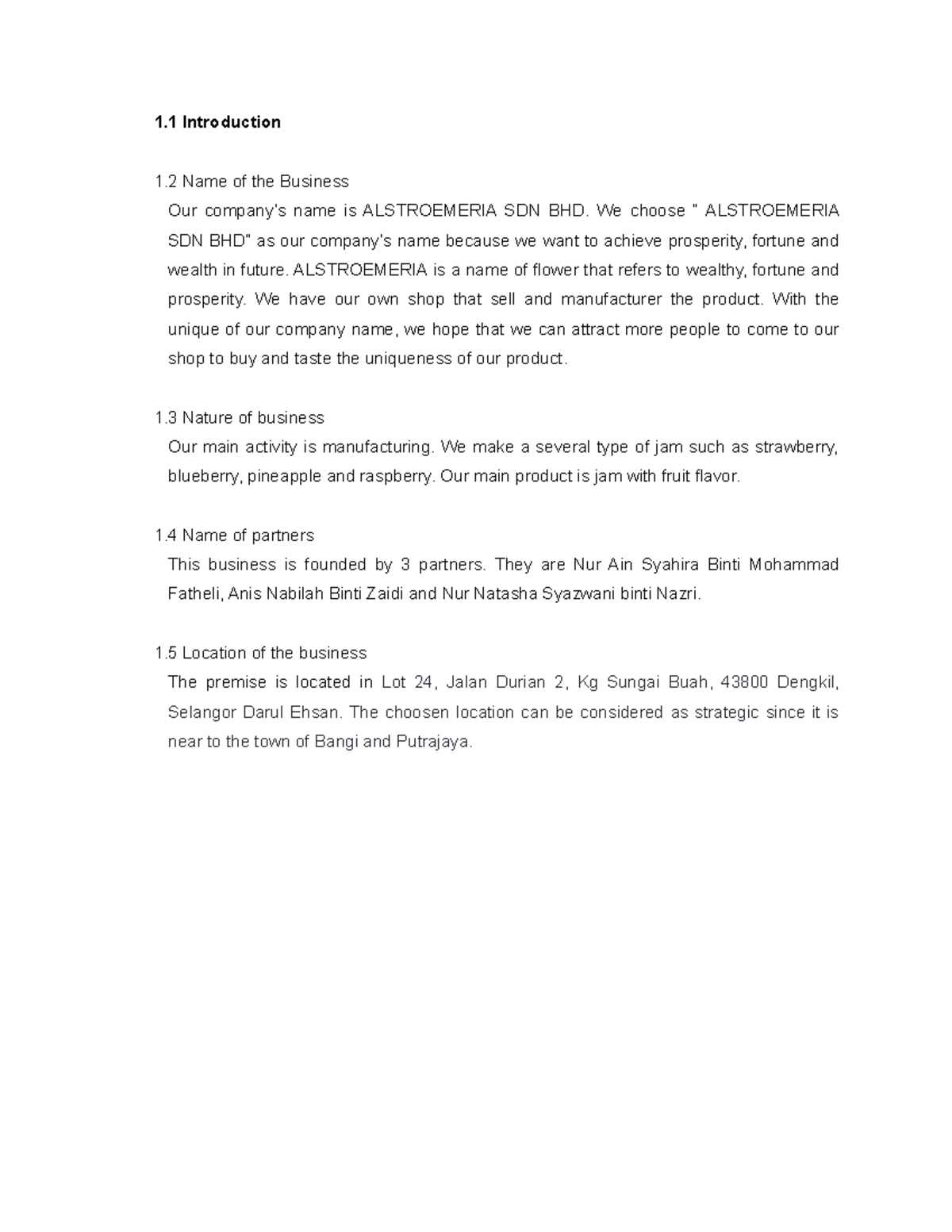 ENT300 - Business Plan Overview for ALSTROEMERIA SDN BHD - Studocu