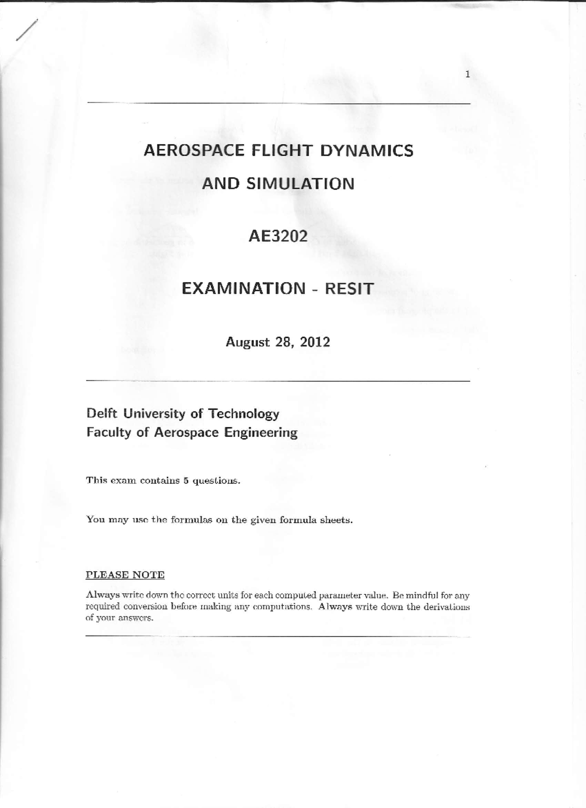AEROSPACE FLIGHT DYNAMICS AE3202 RESIT EXAM August 2012 - Studocu