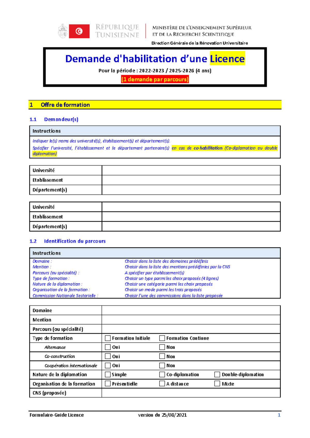 Formulaire Demande d'Habilitation pour Licence (4 ans) - Studocu