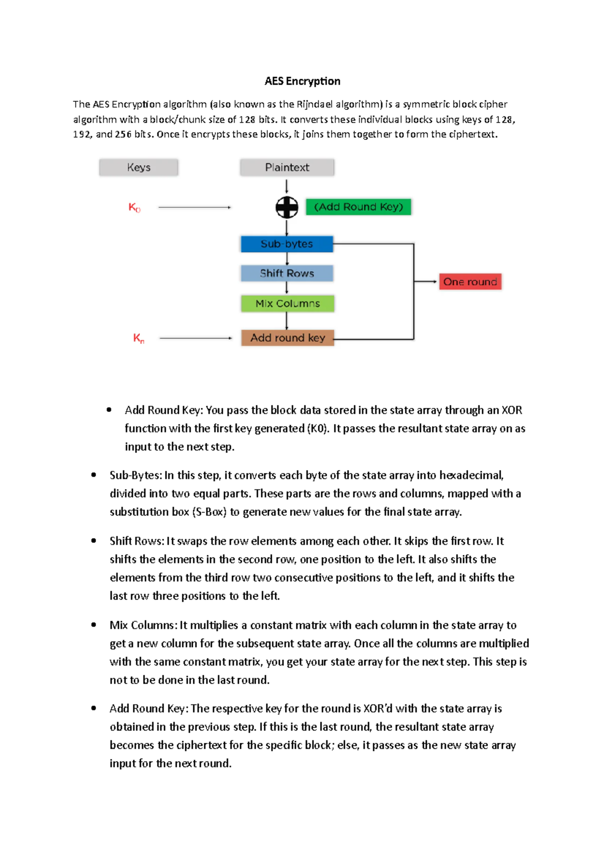 AES Encryption Algorithm Breakdown - Work - Studocu