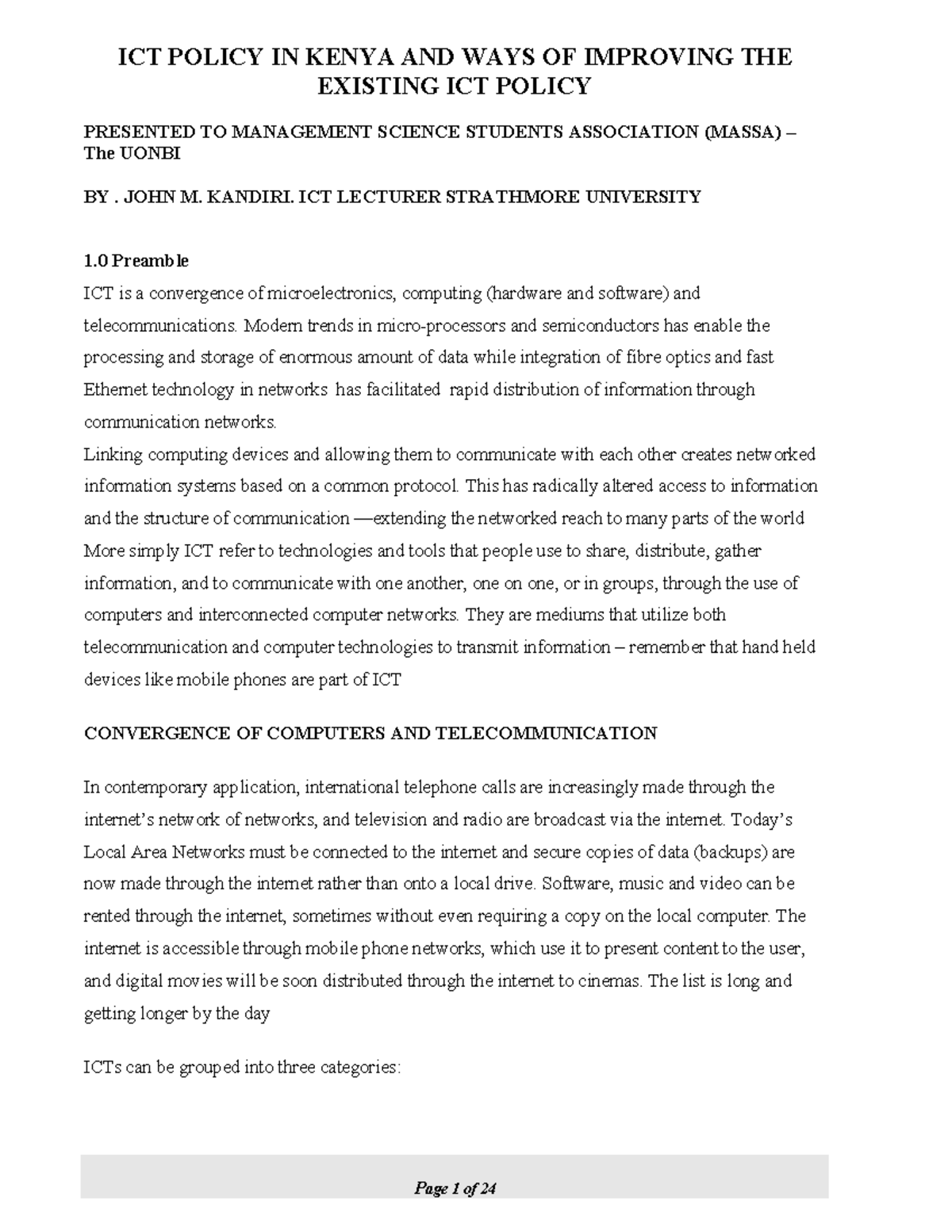ICT policy in Kenya - ICT POLICY IN KENYA AND WAYS OF IMPROVING THE ...