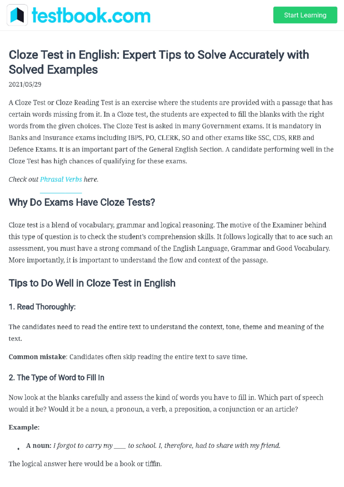 English Grammar Cloze Test Resources and Practice Materials - Studocu