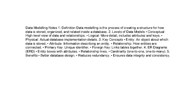 Data Modelling Notes: Concepts, Levels, and Benefits - Studocu