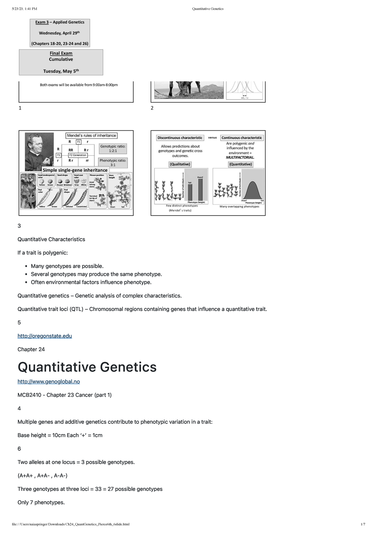 Quantitative Genetics - 3 Quantitative Characteristics If a trait is ...