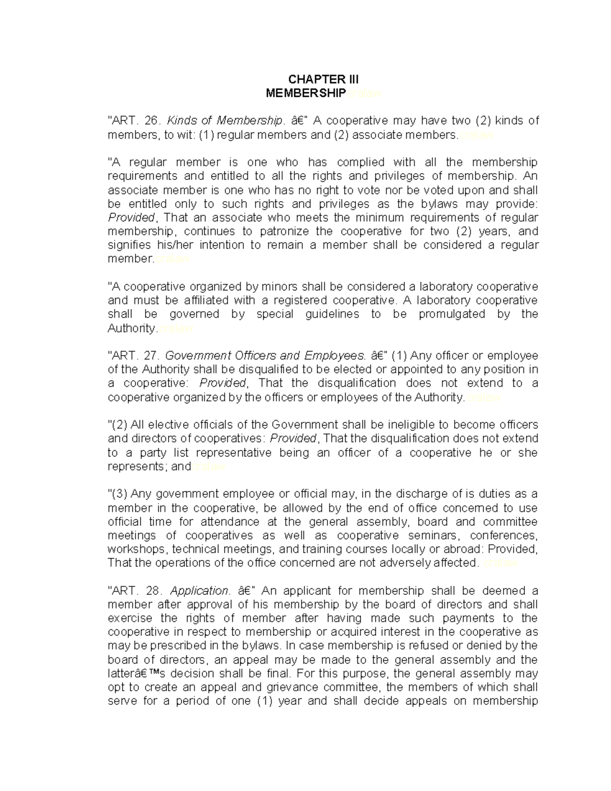 CHAPTER 26: Types of Membership in Cooperatives - Studocu