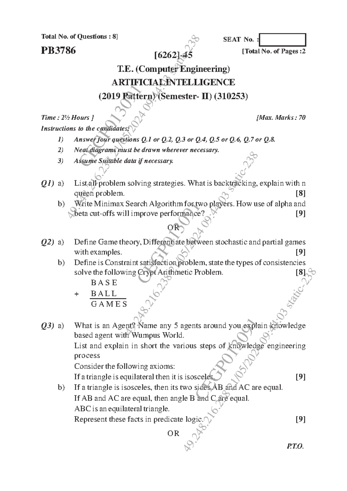TE Computer Engineering AI May-Jun 2024 Insem & Endsem Question Paper ...