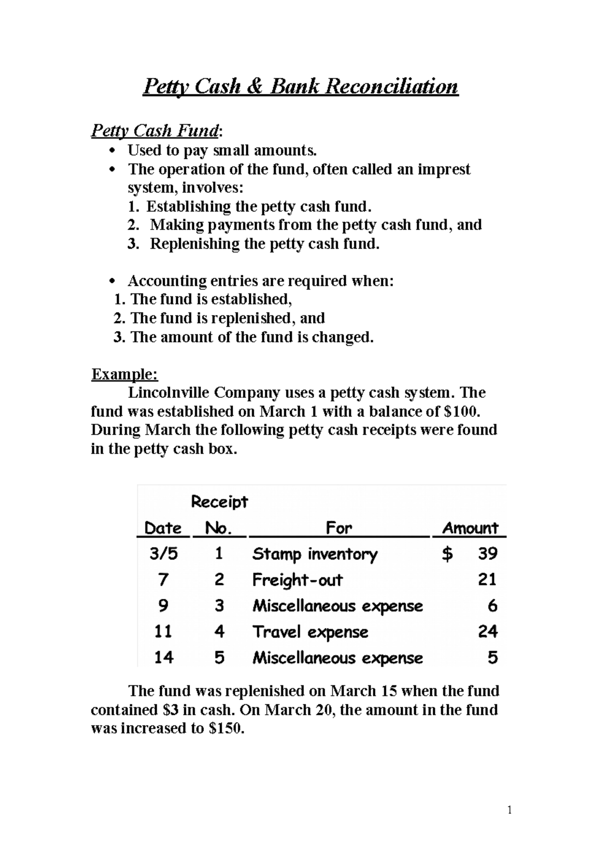 Petty Cash & Bank Reconciliation Procedures (ACC 201) - Studocu