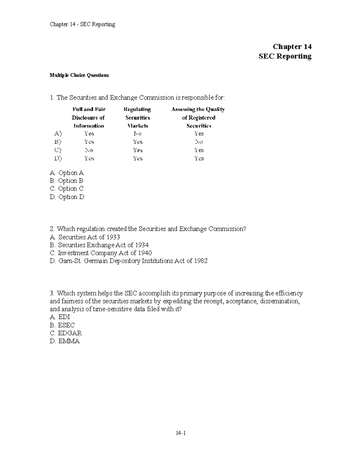 Ch 14 - SEC Reporting Practice MCQs - Advanced Financial Accounting ...