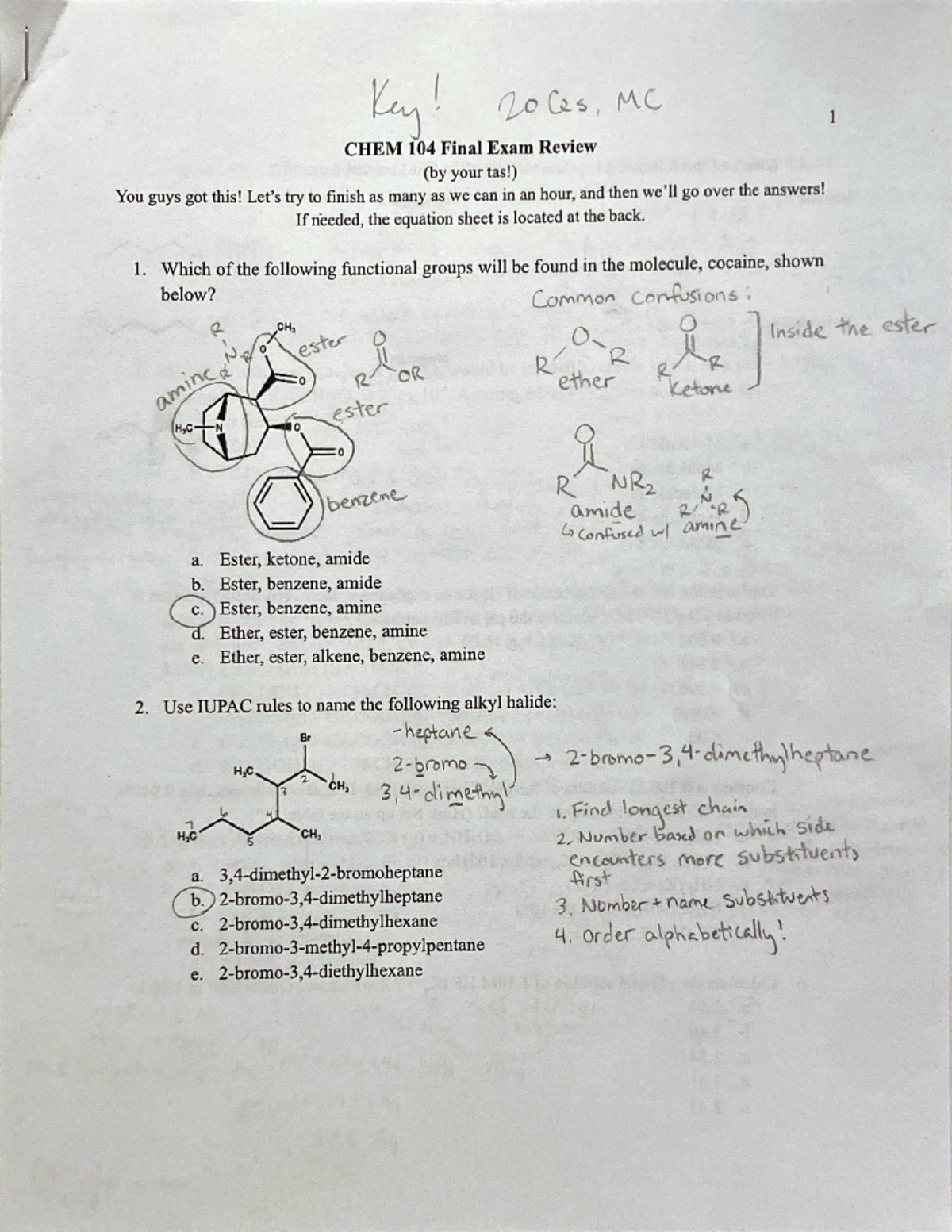 Chem 104 Practice Final Exam Review Key FA24 - Studocu