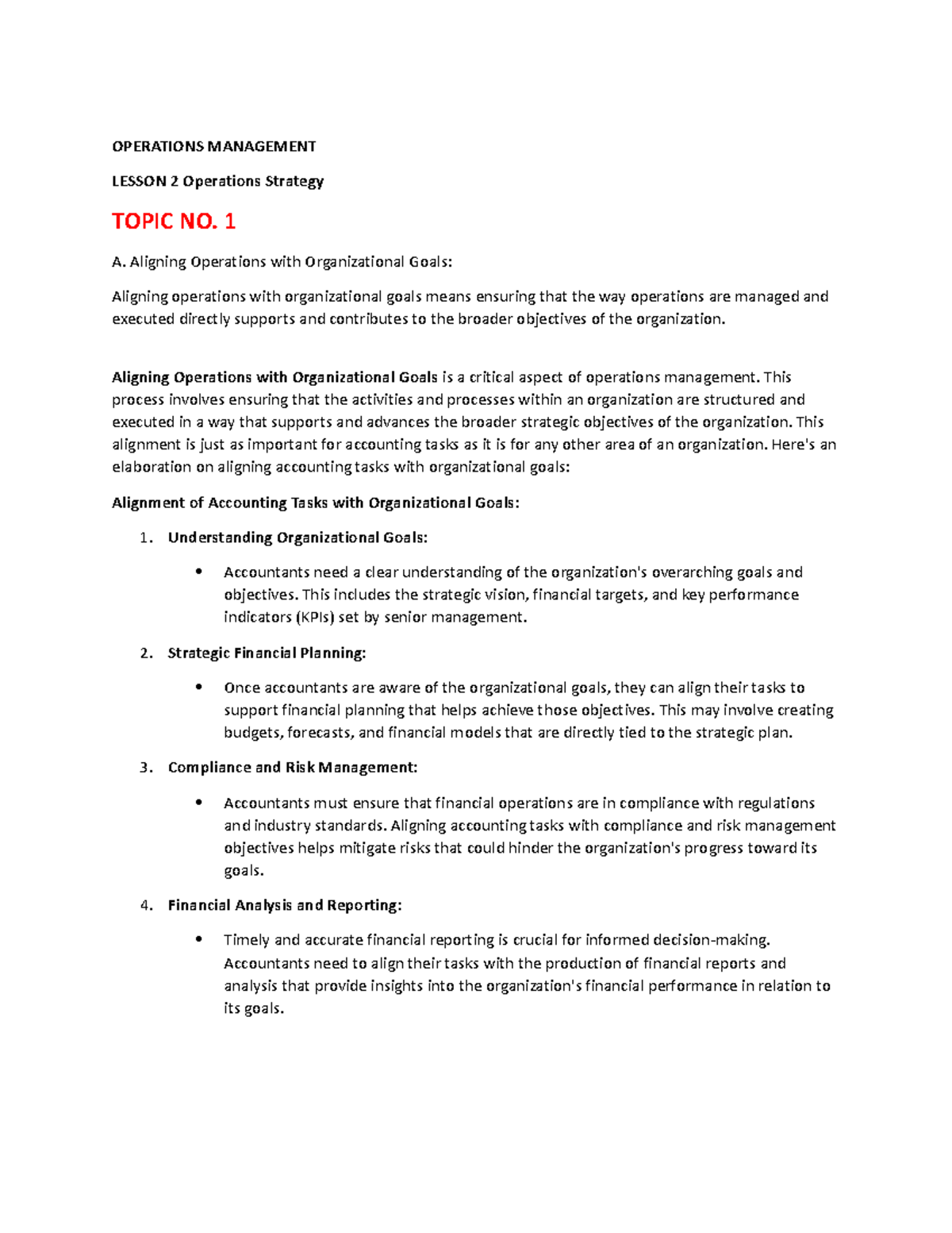 Lesson 2 Operations Strategies - OPERATIONS MANAGEMENT LESSON 2 ...