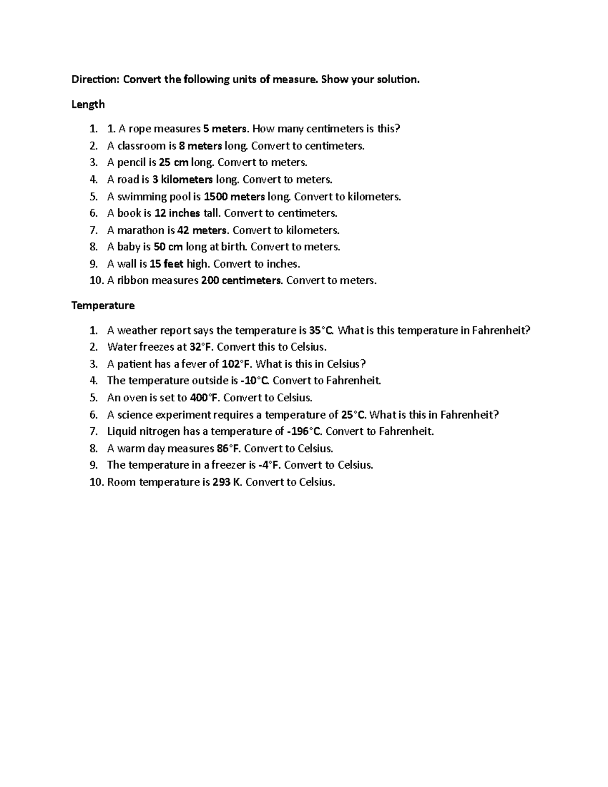 Activity 2: Unit Conversion for Length & Temperature - Studocu