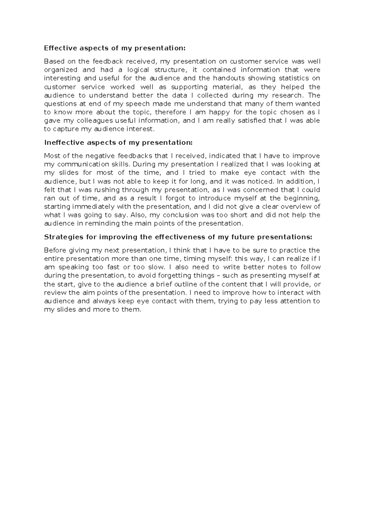 Bsbcmm 401 - Reflection on Presentation Effectiveness and Improvement ...