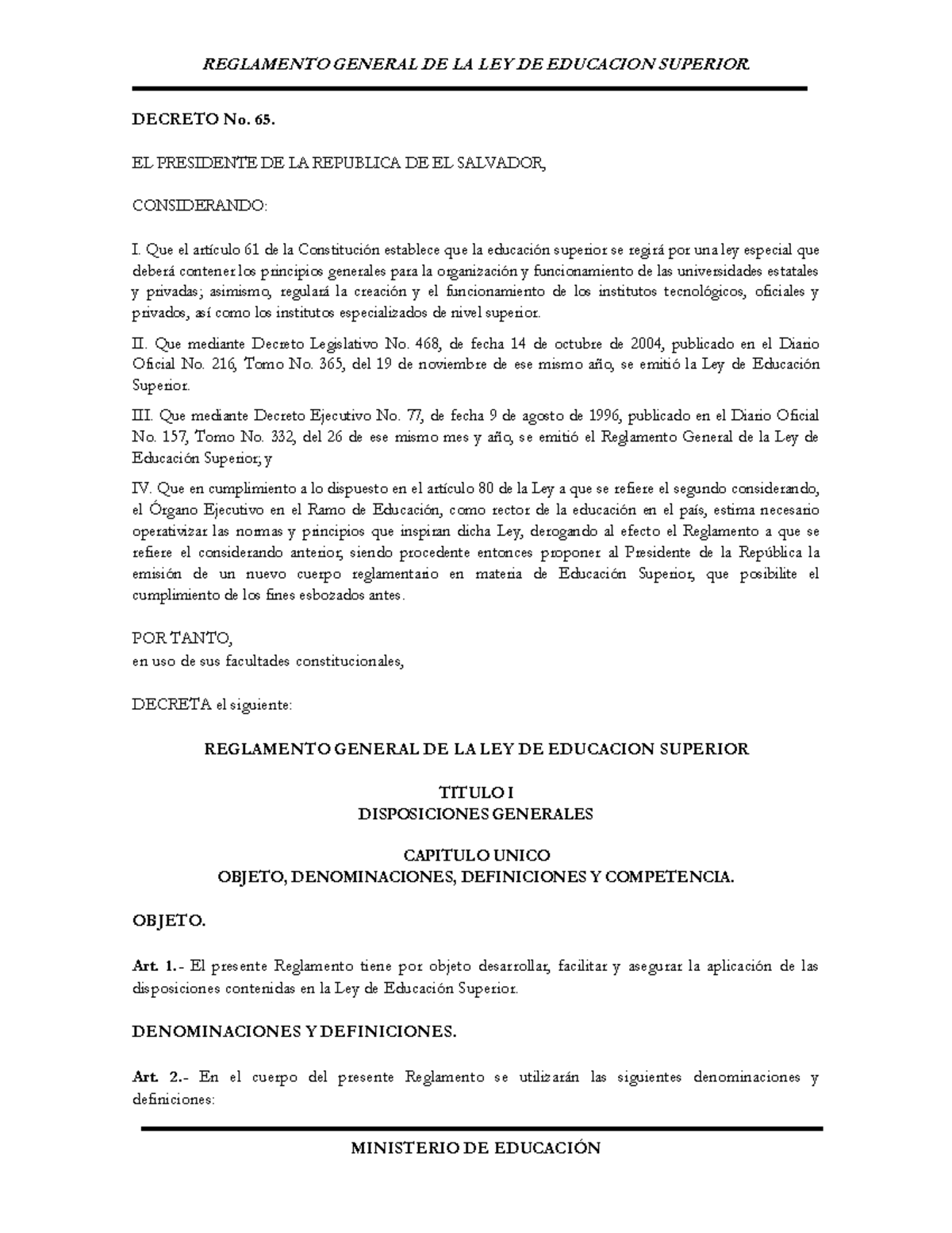 Reglamento General de la Ley de Educación Superior 2017 - Studocu