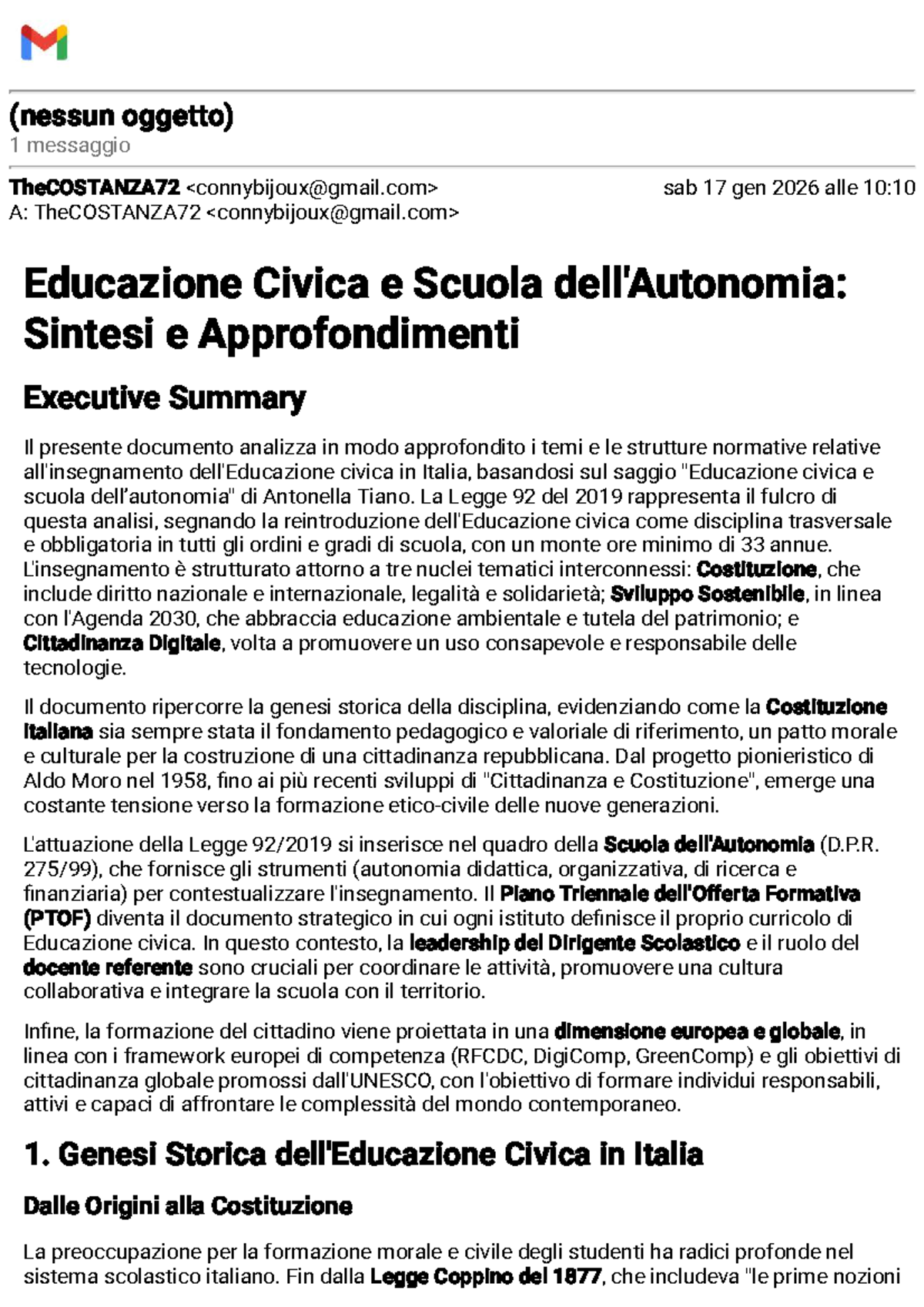 Riassunto Educazione Civica: Analisi Normativa e Sviluppi Recenti - Document Preview