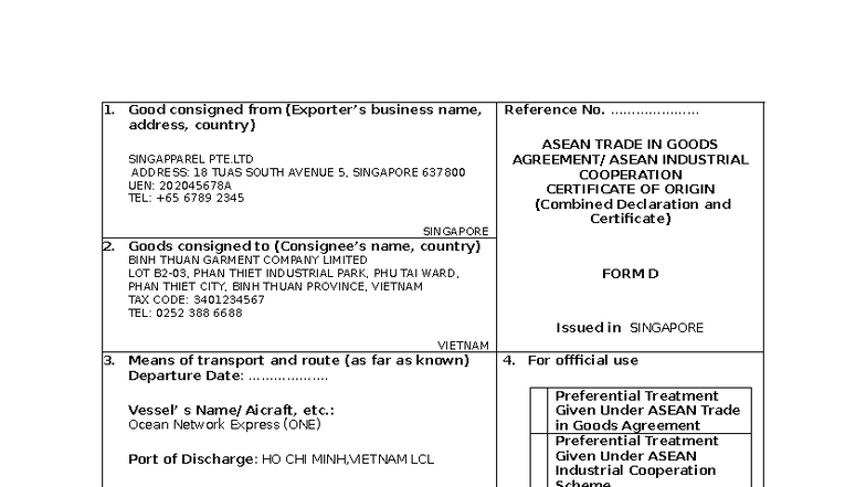 CO - Certificate of Origin for ASEAN Trade in Goods - Studocu