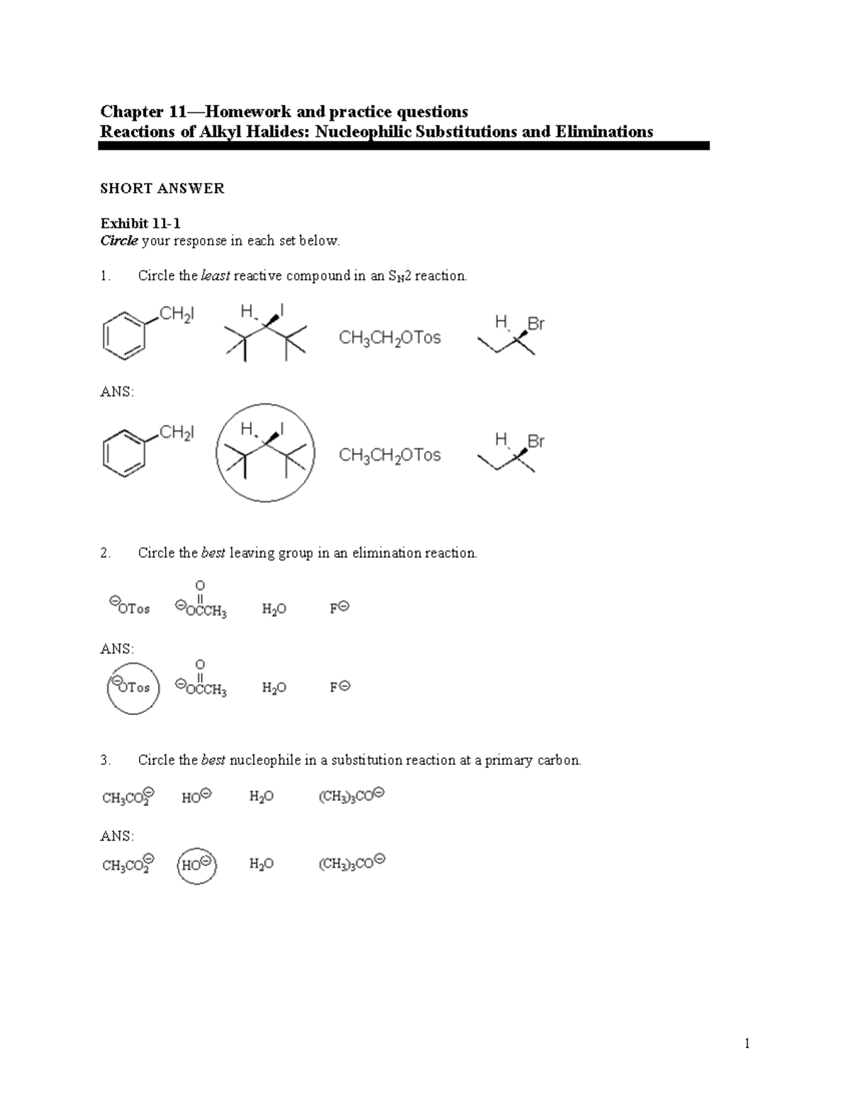 Chapter 11 homework and practice questions reactions of alkyl halides ...
