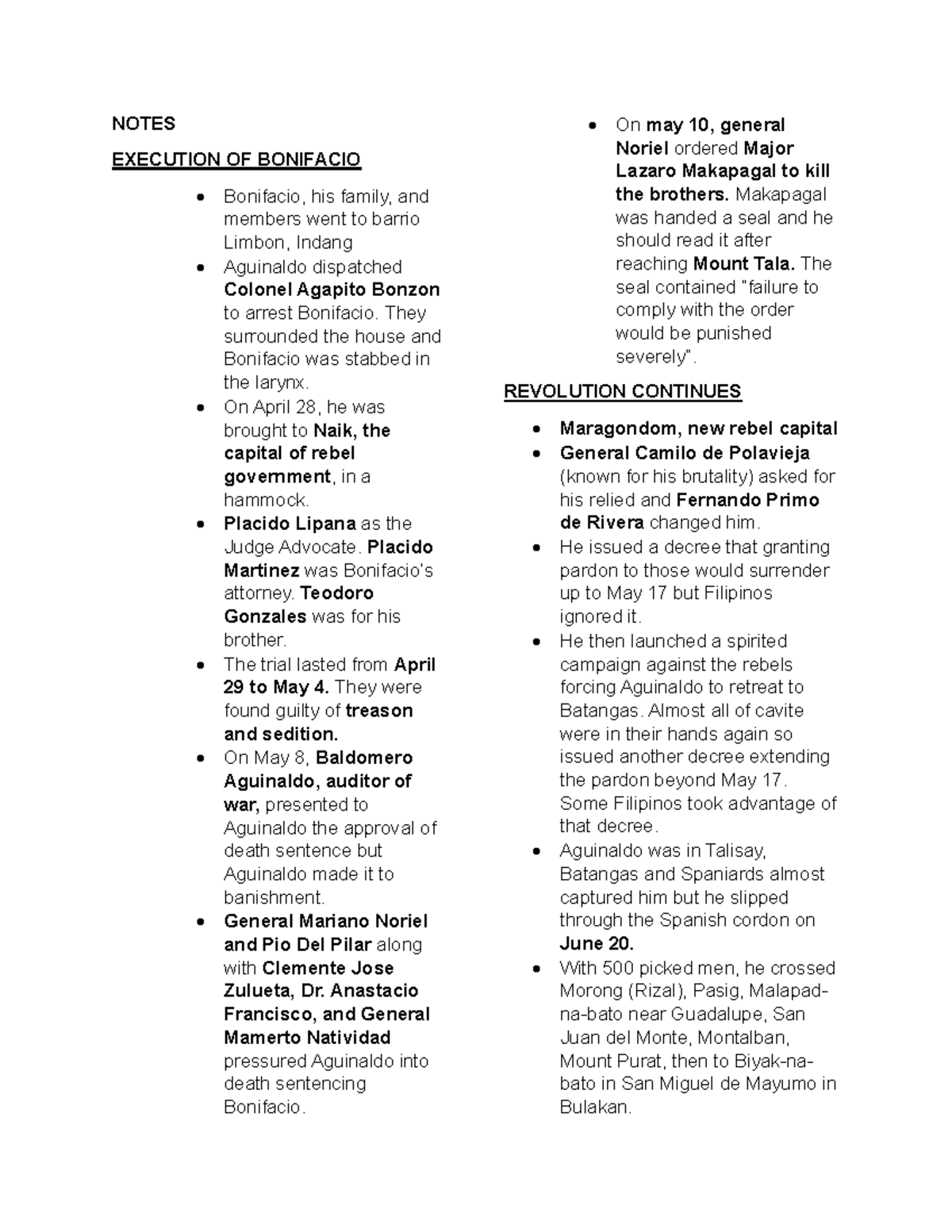 Notes RPH - NOTES EXECUTION OF BONIFACIO Bonifacio, his family, and ...