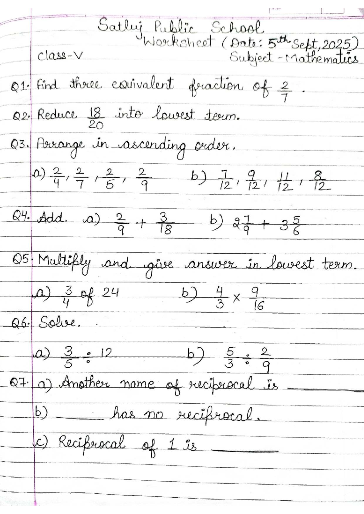 Sathy Public School Maths Worksheet (5th Sept 2025) - Studocu