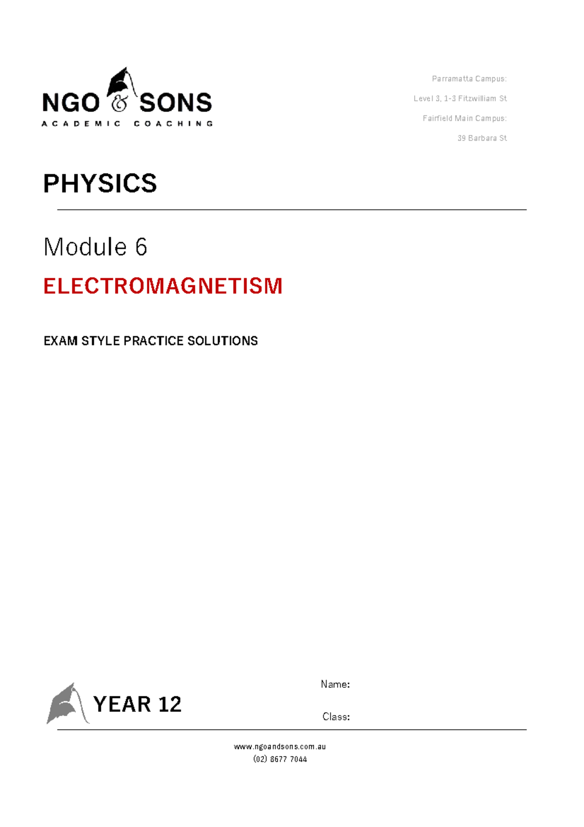 PHYSICS Module 6: Electromagnetism Exam Style Practice Solutions - Studocu